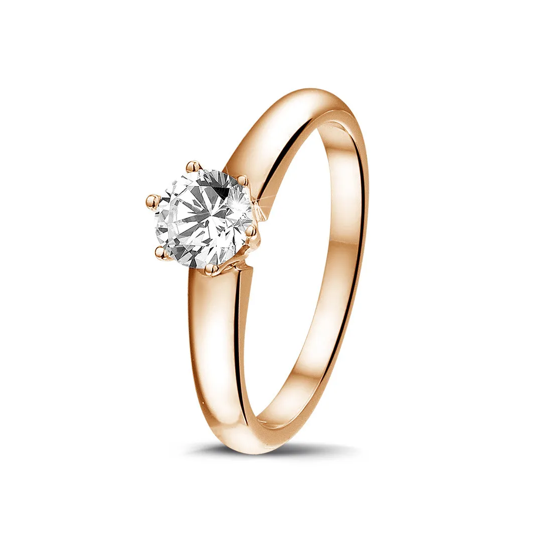 0.50 quilates anillo solitario diamante con 6 grapas en oro rojo 