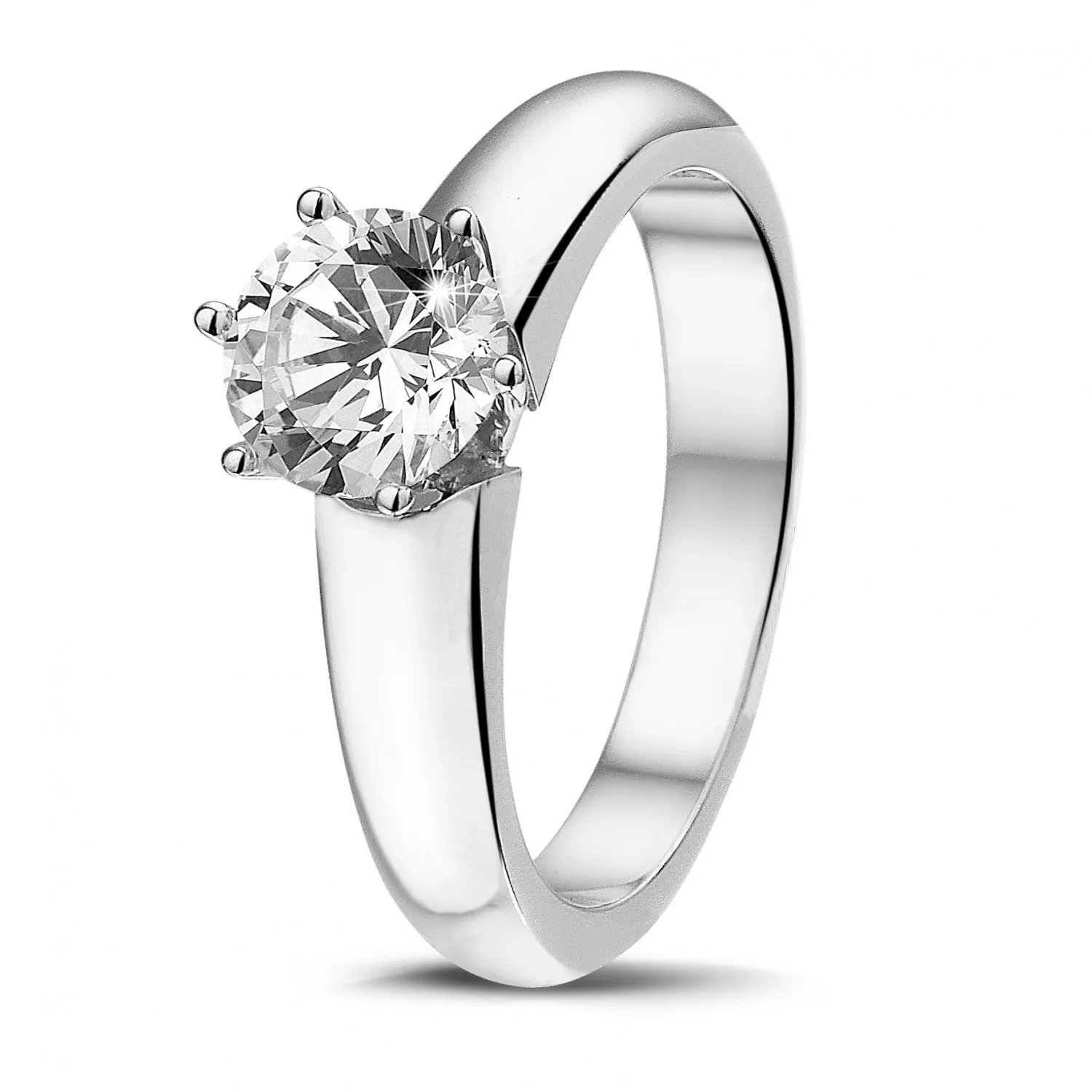 1.00 QUILATES ANILLO SOLITARIO CON 6 GRAPAS EN ORO BLANCO CON DIAMANTE REDONDO DE CALIDAD EXCEPCIONAL (DIFEXNONE FLUORESCENCI