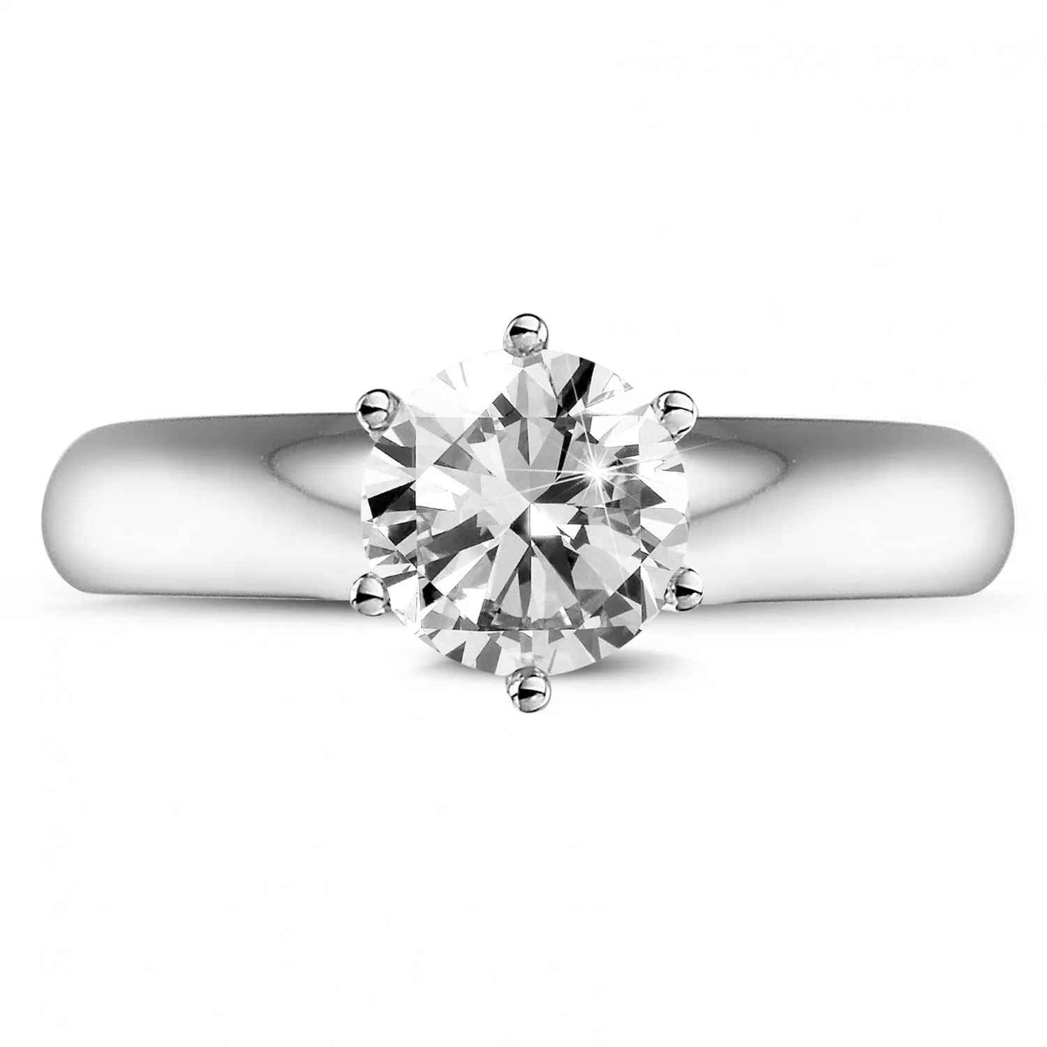 1.00 QUILATES ANILLO SOLITARIO CON 6 GRAPAS EN ORO BLANCO CON DIAMANTE REDONDO DE CALIDAD EXCEPCIONAL (DIFEXNONE FLUORESCENCI