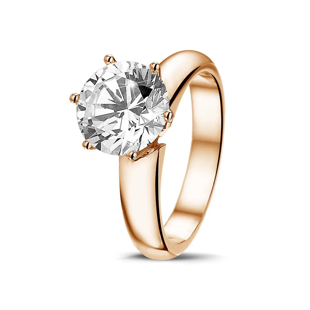 2.50 quilates anillo solitario diamante con 6 grapas en oro rojo 