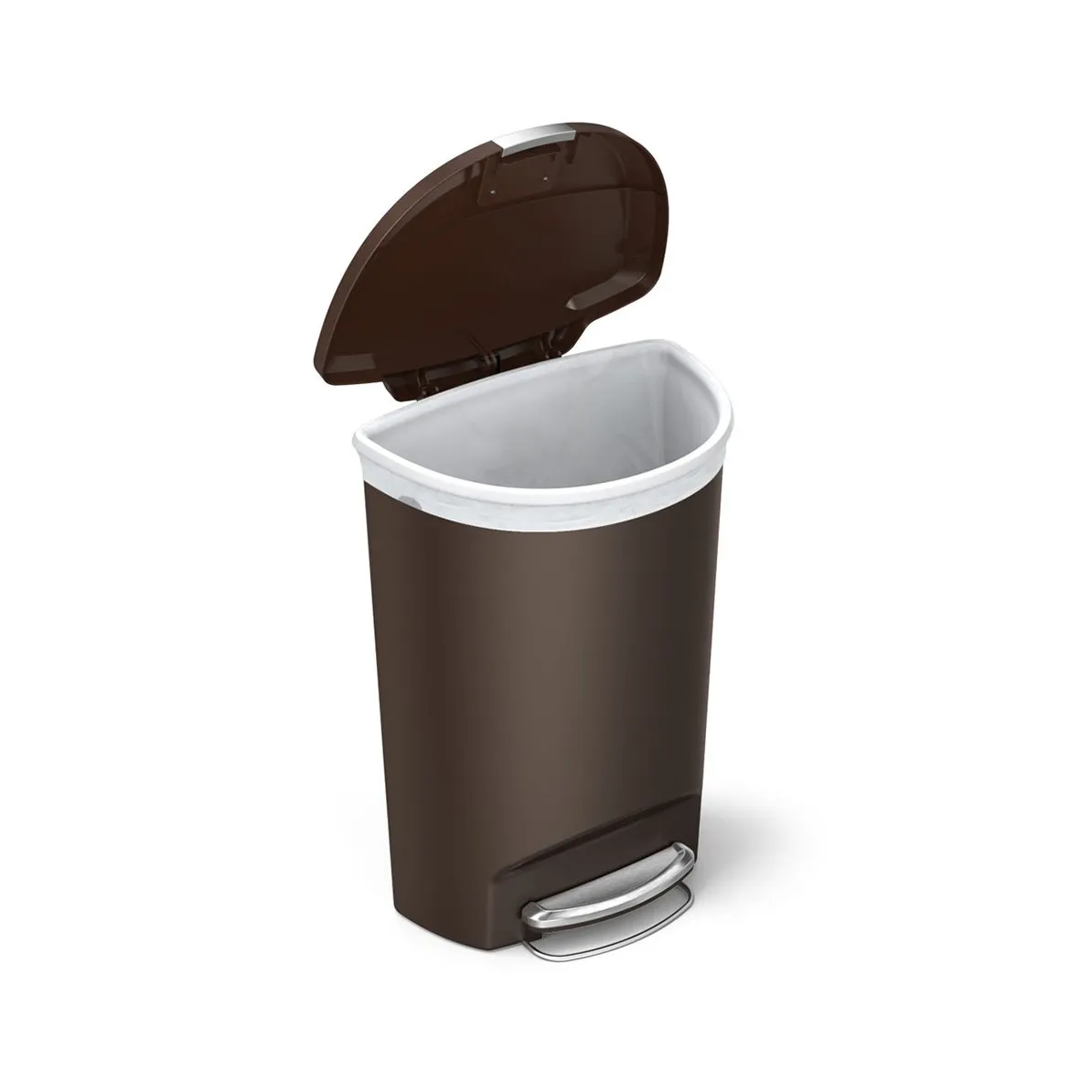 50L SEMI  ROUND PLASTIC STEP TRASH CAN / MOCHA