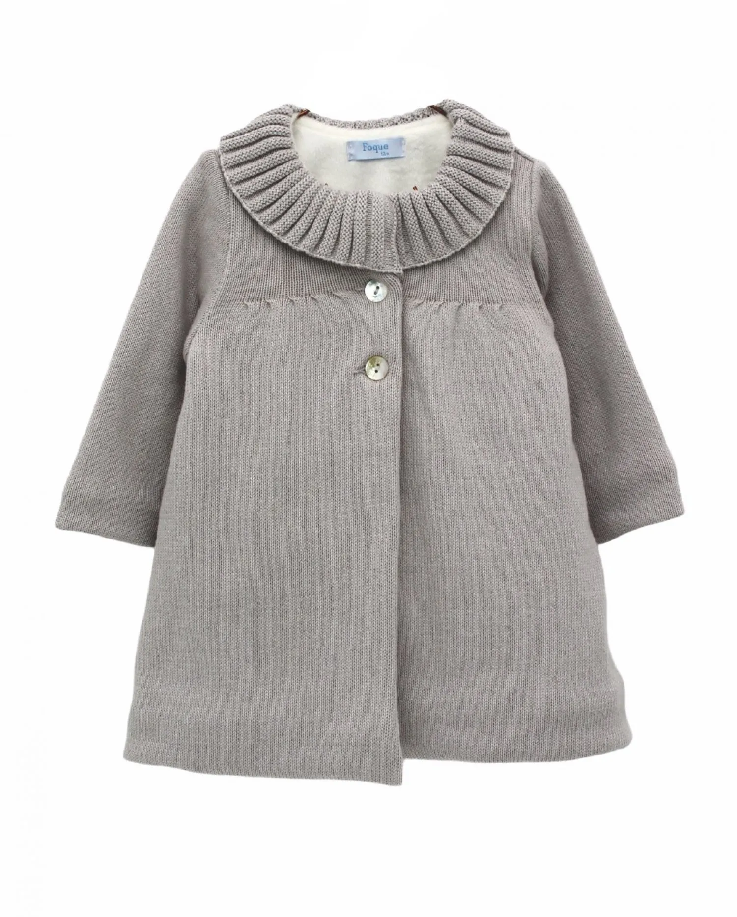 Abrigo de bebe unisex punto gris con interior de pelo. Colección Bellota