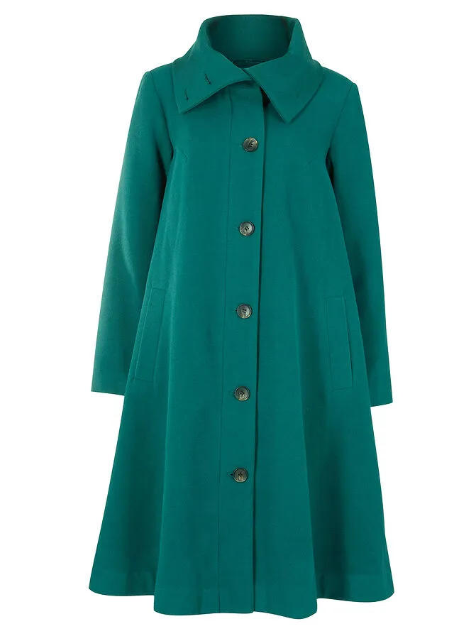 Abrigo de imitación de lana con línea en A y amplio cuello alto Verde bosque