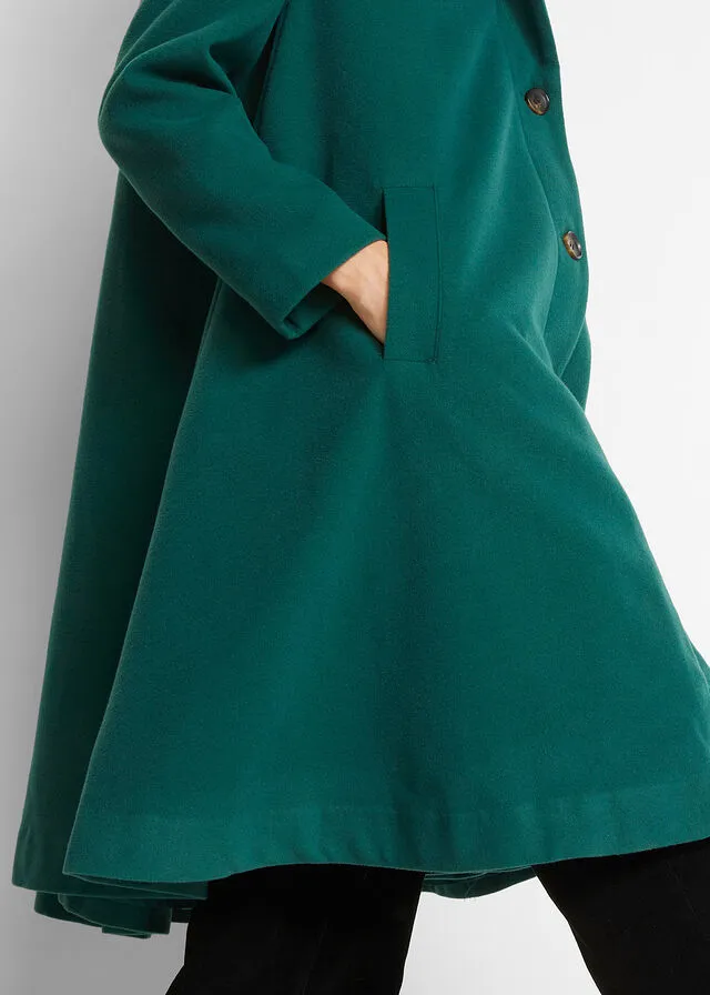 Abrigo de imitación de lana con línea en A y amplio cuello alto Verde bosque