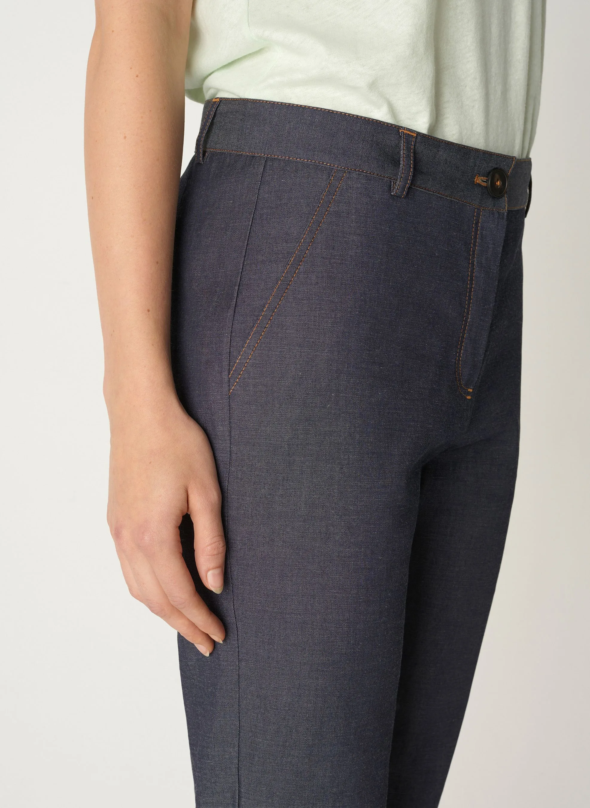 ACOTE Pantalón tobillero de algodón tipo vaquero con talle bajo en azul