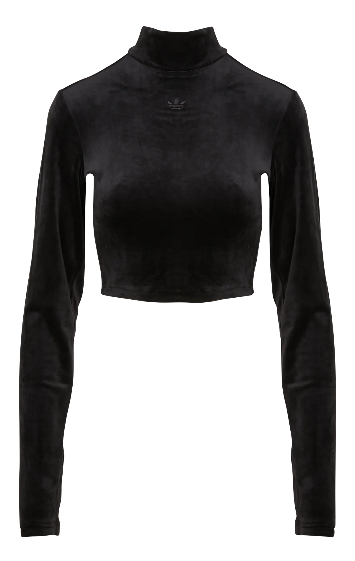 ADIDAS Top corto efecto terciopelo con cuello alto en negro