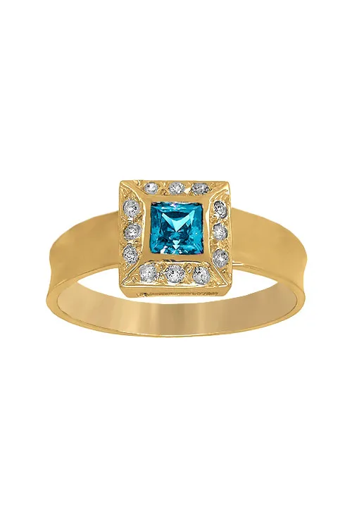ANILLO ORO CON CIRCONITAS Y TOPACIO AZUL, SORTIJA PARA MUJER. 141_2209SOATA
