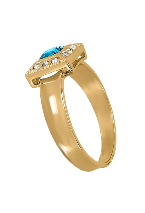 ANILLO ORO CON CIRCONITAS Y TOPACIO AZUL, SORTIJA PARA MUJER. 141_2209SOATA