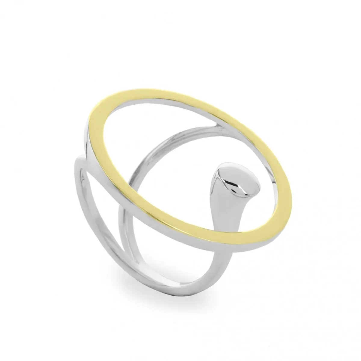 Anillos bicolor diseo circular y carriles en plata lisa