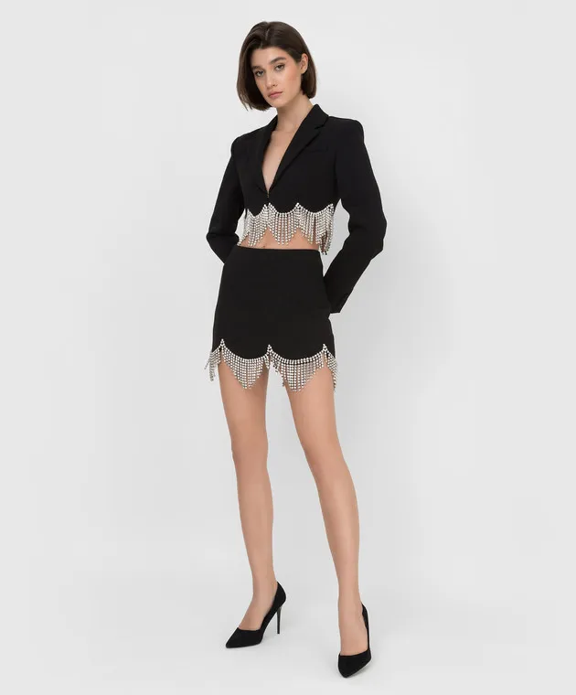 AREA Black mini skirt in wool with crystals