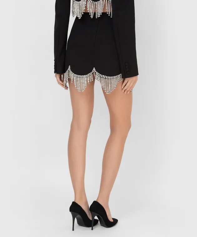 AREA Black mini skirt in wool with crystals
