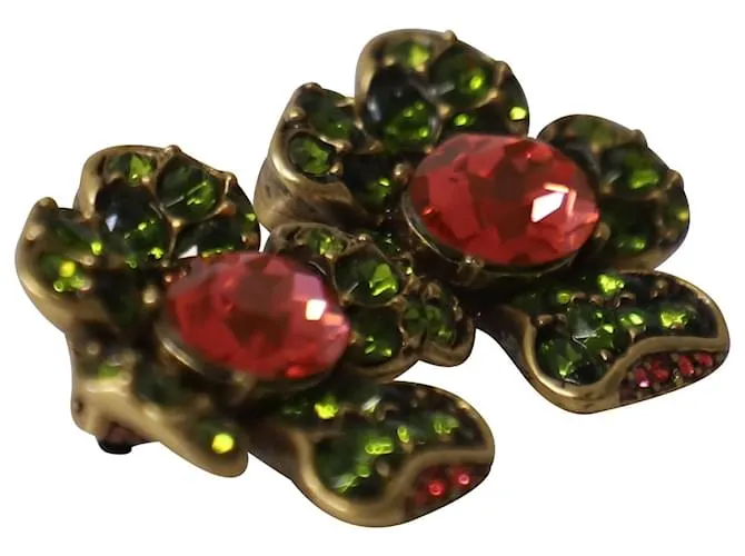 Aretes de clip con flor de Oscar de la Renta en cristal rojo/verde Roja 