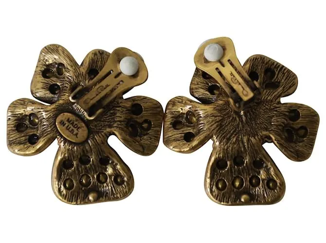 Aretes de clip con flor de Oscar de la Renta en cristal rojo/verde Roja 
