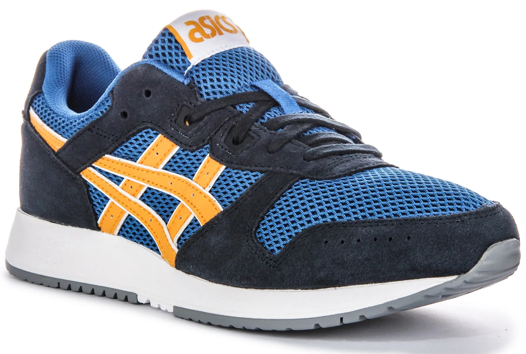 Asics Lyte Classic Construcción Simplificada Entresuela EVA Zapatillas de Hombre en Ante y Malla Azul Navy Naranja