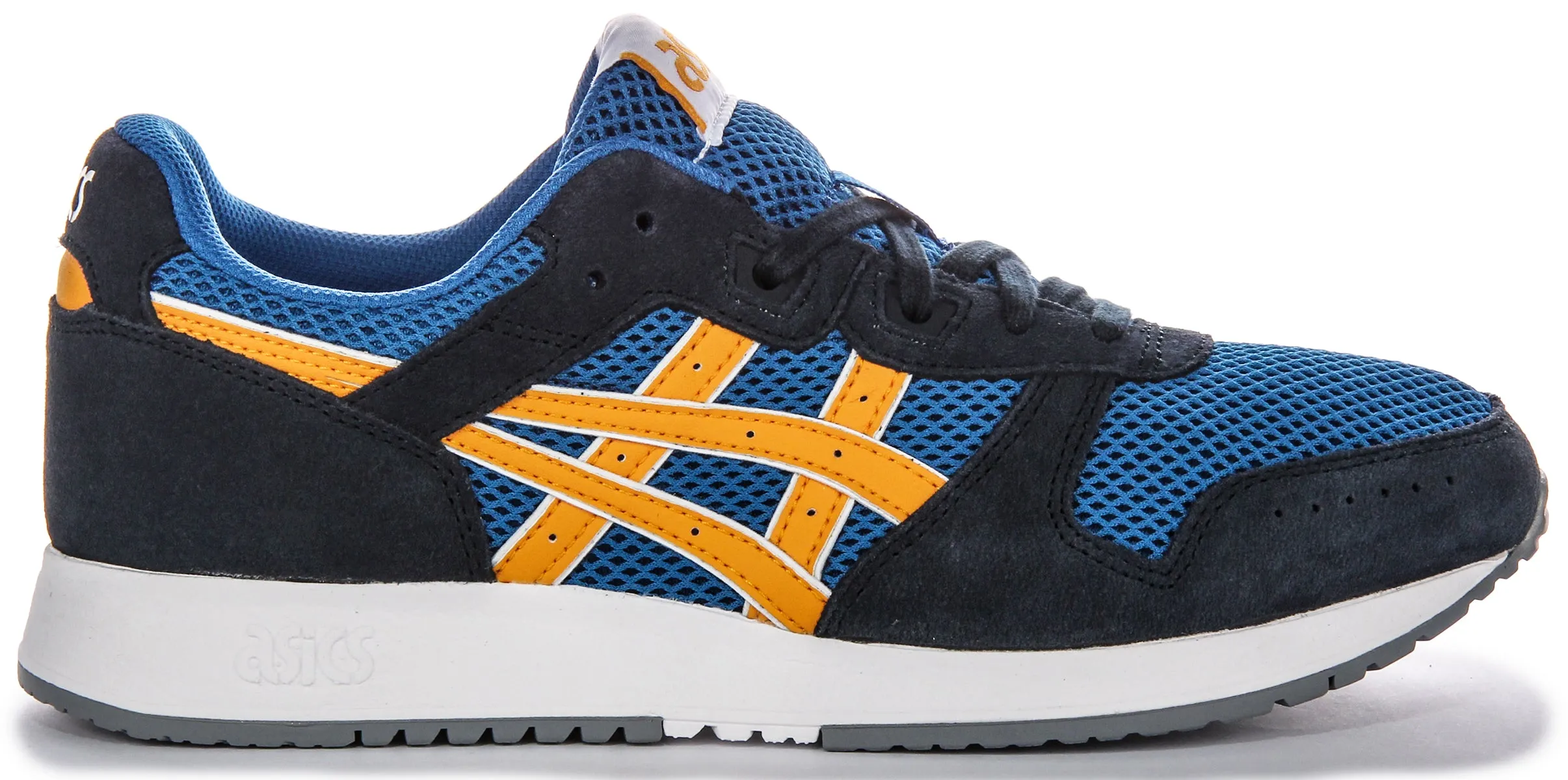 Asics Lyte Classic Construcción Simplificada Entresuela EVA Zapatillas de Hombre en Ante y Malla Azul Navy Naranja
