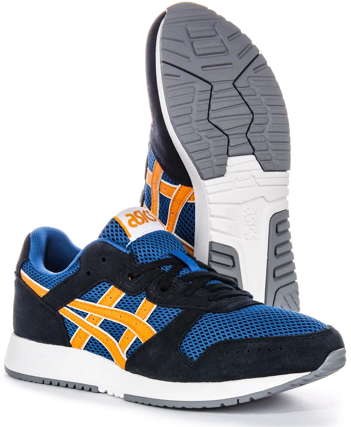 Asics Lyte Classic Construcción Simplificada Entresuela EVA Zapatillas de Hombre en Ante y Malla Azul Navy Naranja