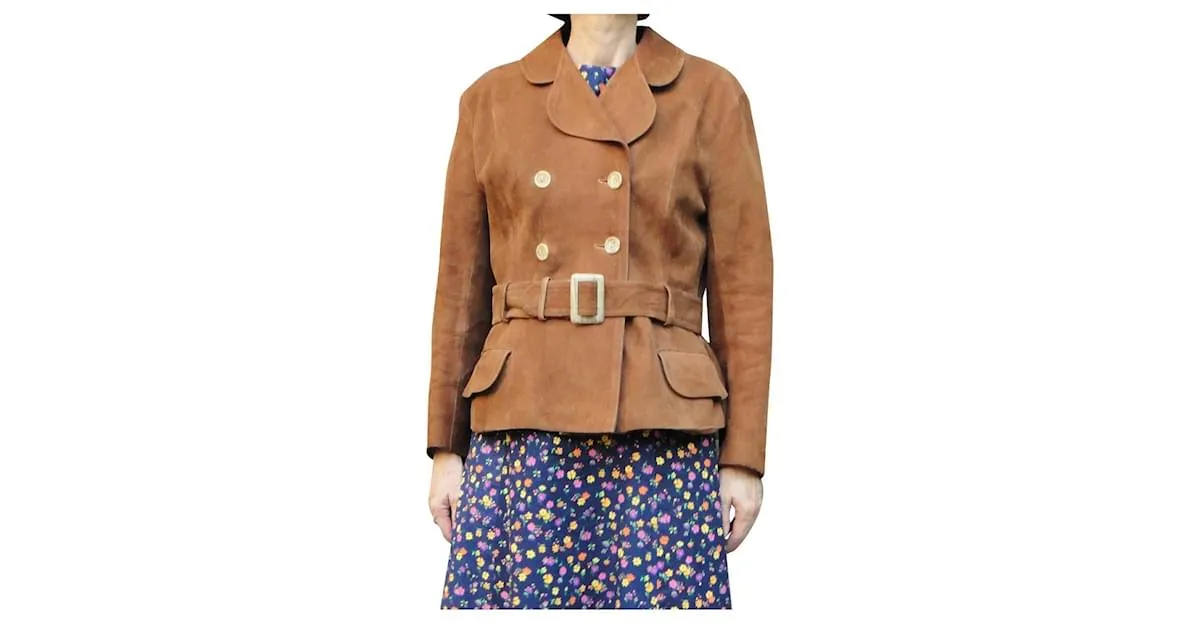 Autre Marque tamaño de la chaqueta de gamuza vintage 38 Marrón claro 