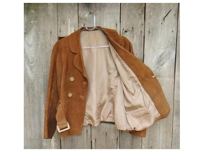 Autre Marque tamaño de la chaqueta de gamuza vintage 38 Marrón claro 