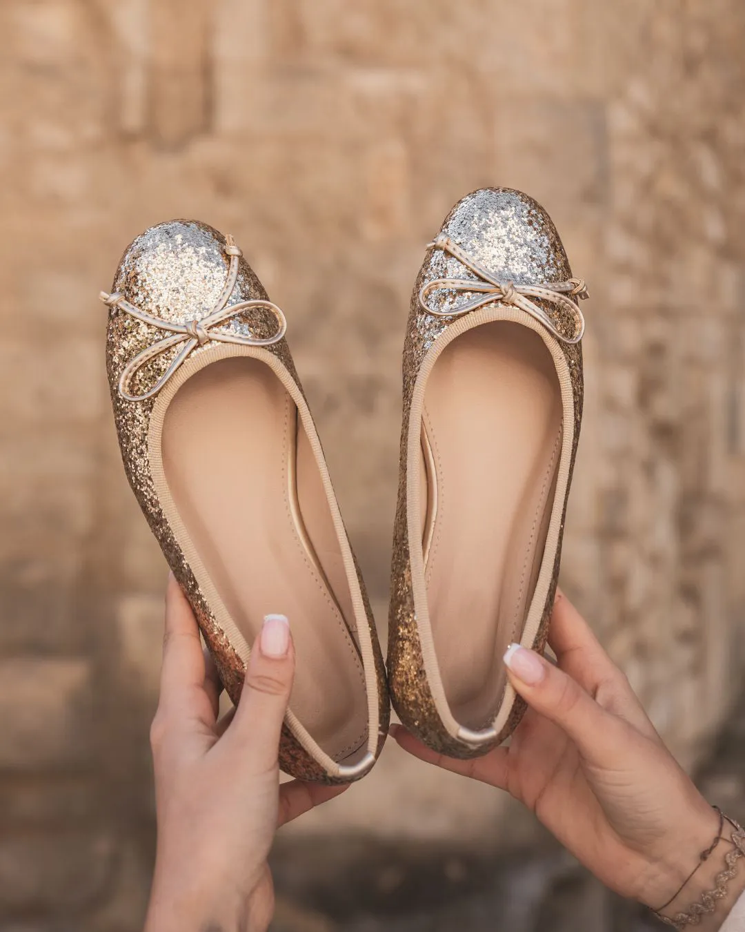 BAILARINAS MUJER PLANAS DORADAS CON LENTEJUELAS  FLAVIA