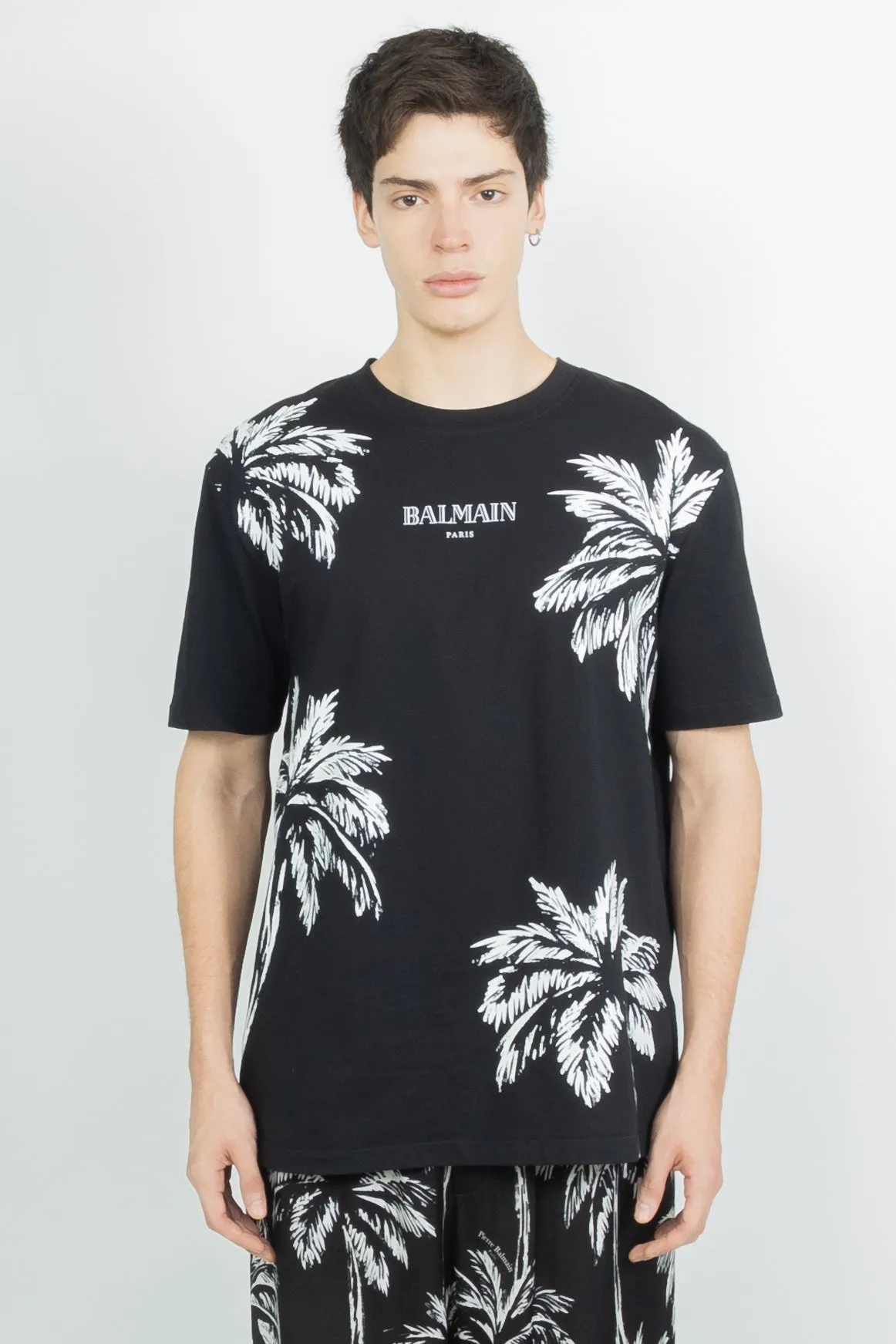 BALMAIN VINTAGE BALMAIN TSHIRT WITH PALM TREE PRINT BLACK