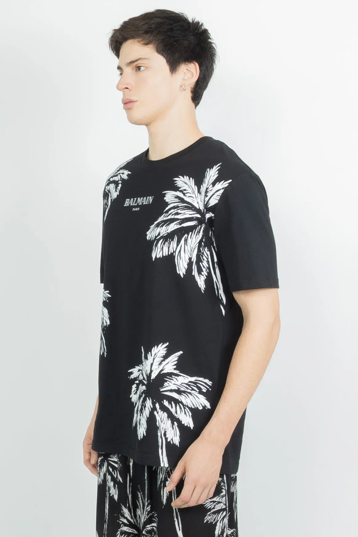 BALMAIN VINTAGE BALMAIN TSHIRT WITH PALM TREE PRINT BLACK