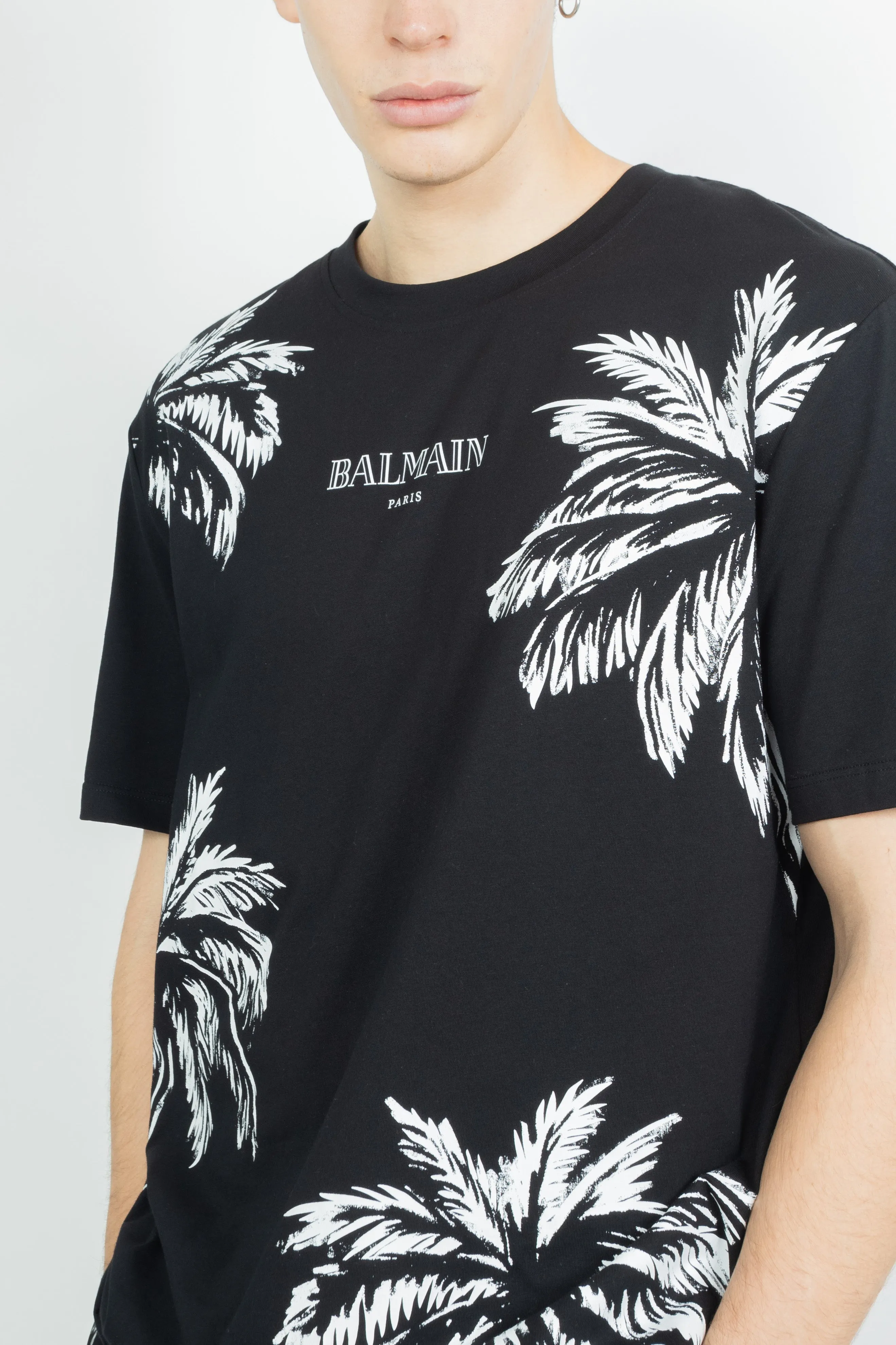 BALMAIN VINTAGE BALMAIN TSHIRT WITH PALM TREE PRINT BLACK