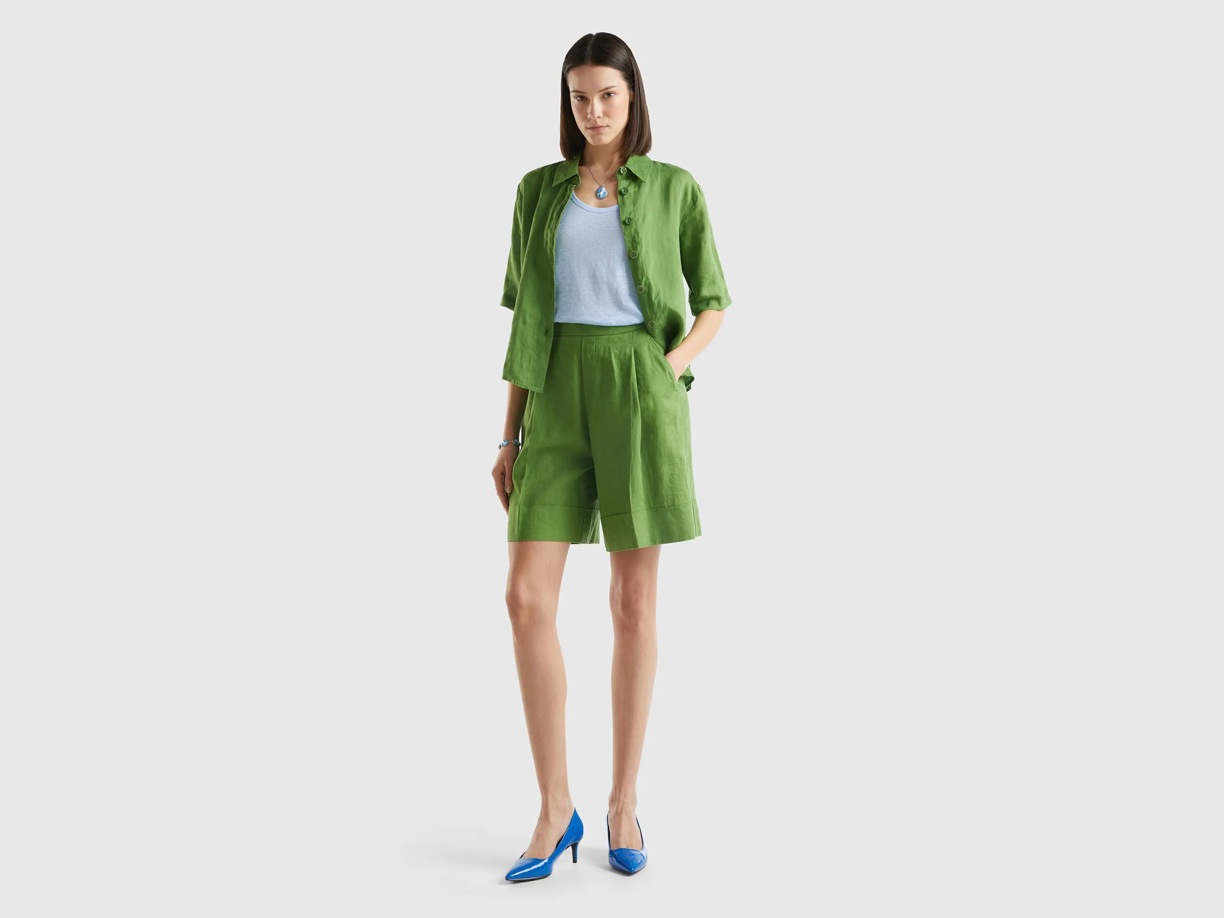 Bermudas de 100 % lino con vuelta