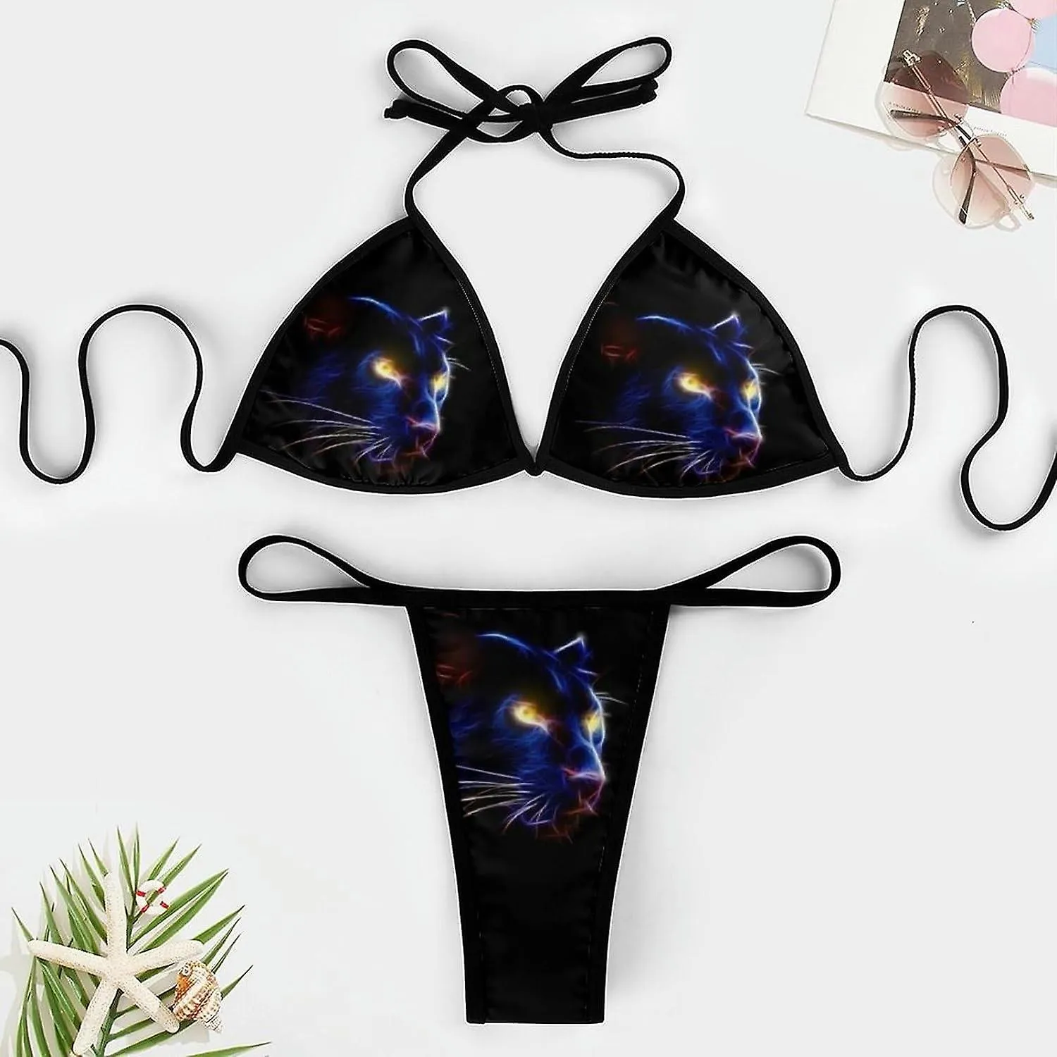 Black Panther in The Dark Conjuntos de bikini para mujer Traje de baño de 2 piezas Traje de baño sexy Triángulo halter traje de 