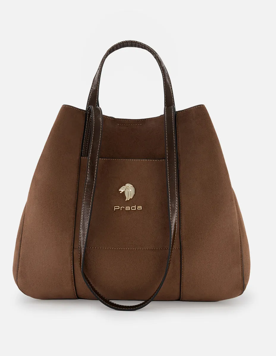 Bolso de hombro de textil color cuero para mujer