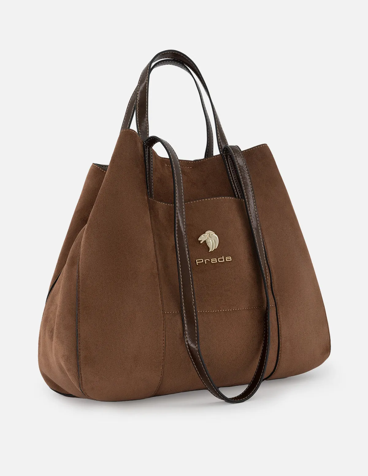 Bolso de hombro de textil color cuero para mujer