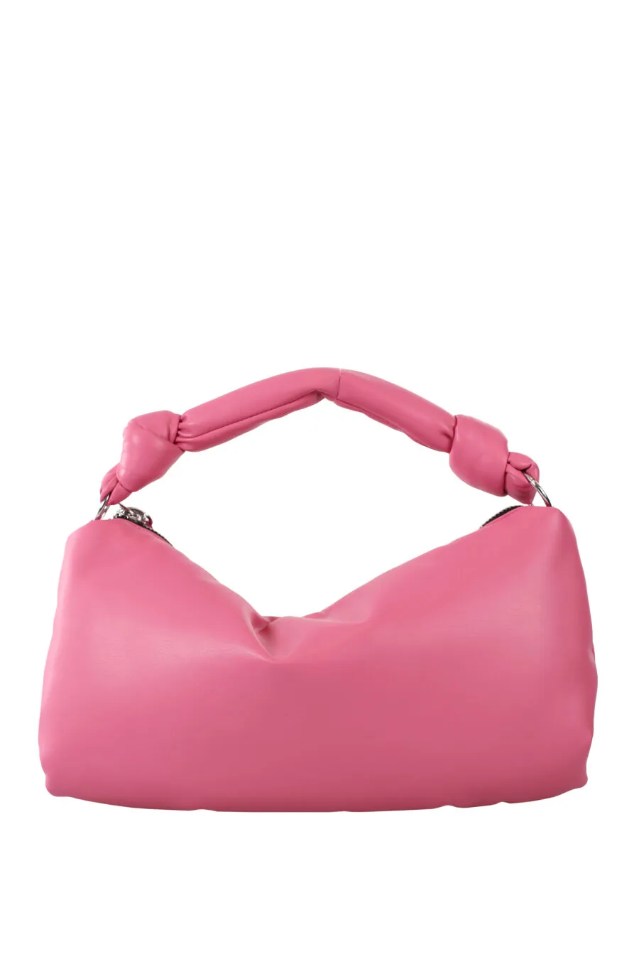 Bolso de hombro rosa anudado con logo monocromático