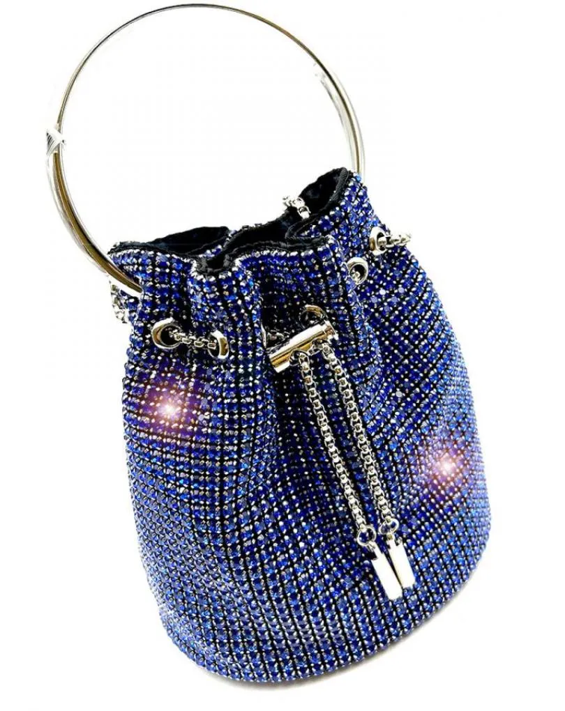 BOLSOS DE FIESTA AZULES CON PEDRERIA DE CRISTAL Y ASA RIGIDA
