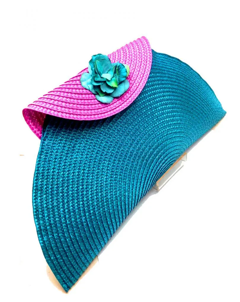 BOLSOS DE FIESTA DE RAFIA AZUL Y FUCSIA DISEÑO CAPOTE