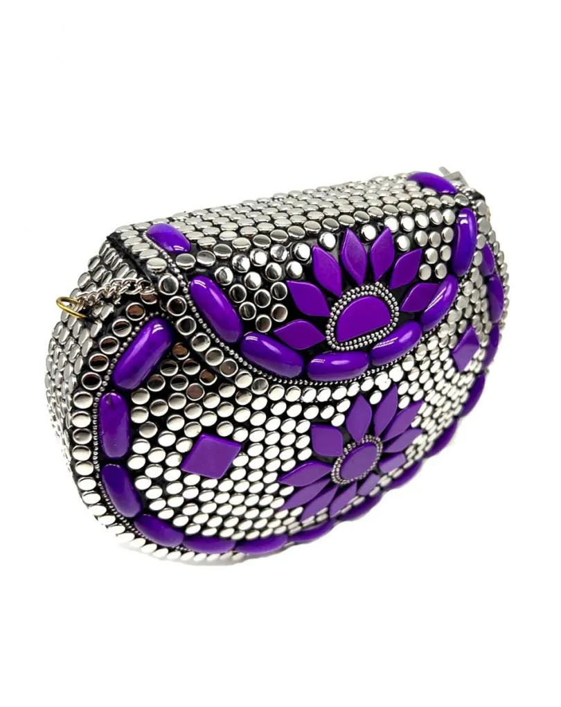 BOLSOS DE FIESTA EXCLUSIVOS TIPO COFRE CON DETALLES EN MORADO