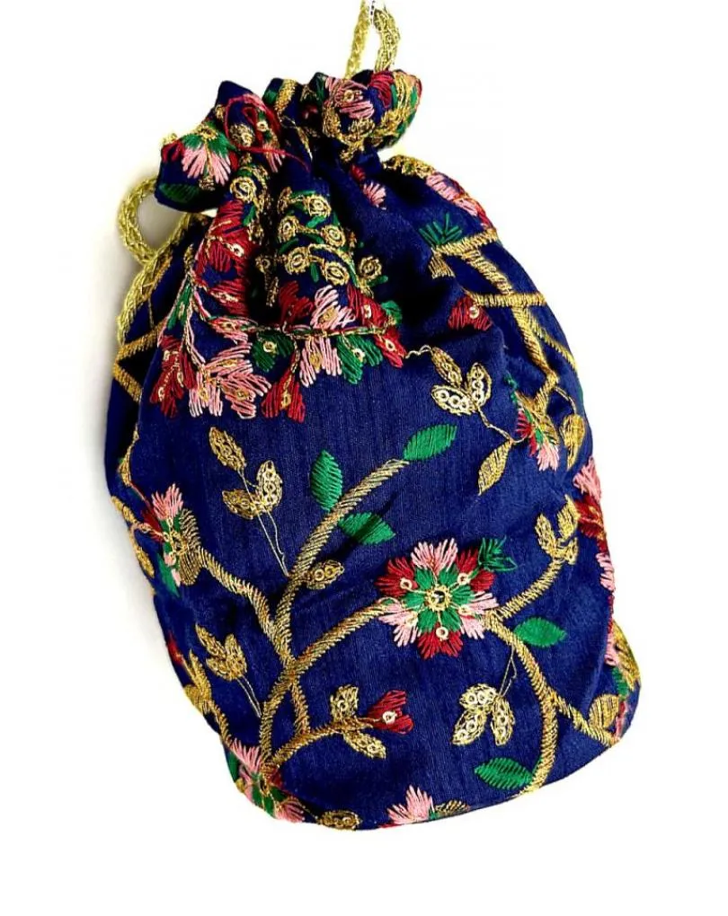 BOLSOS DE FIESTA MUJER AZULES MARINO CON FLORES ESTILO LIMOSNERA