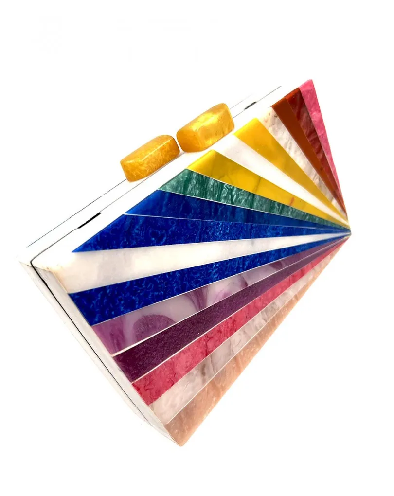 BOLSOS ORIGINALES DE FIESTA EN CAREY Y MATERIALES NATURALES, BOLSO ARCOIRIS