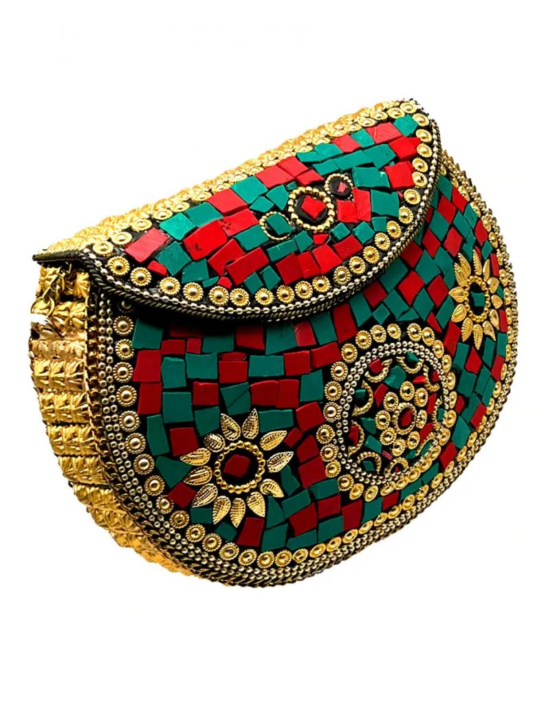 BOLSOS PARA BODAS DE COFRE CON MOSAICO EN VERDE Y ROJO