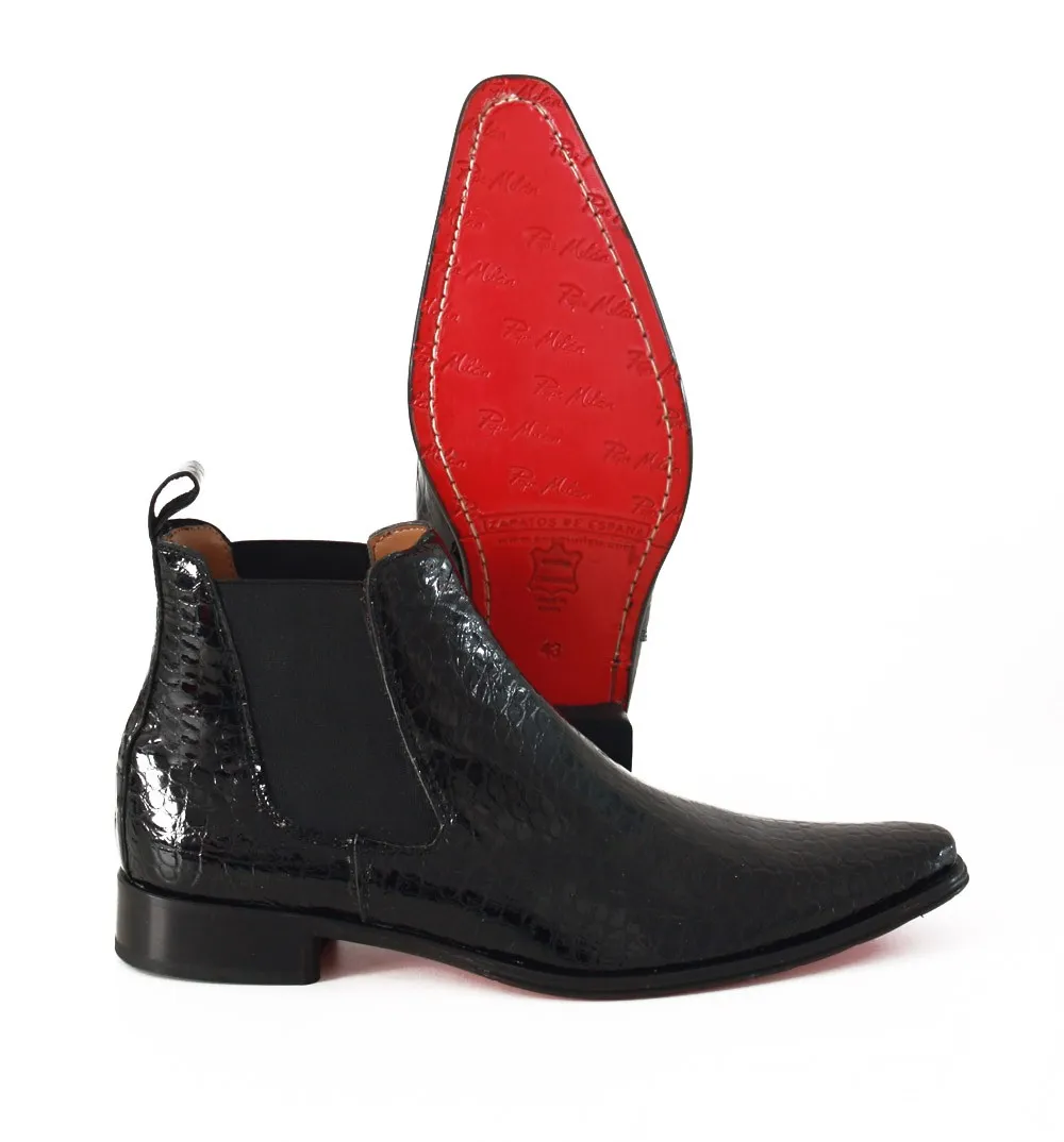 BOTIN CABALLERO EN COCO CHAROL NEGRO ELEGANTE
