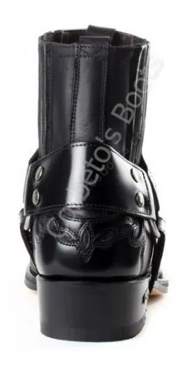 Botín para hombre Sendra punta cuadrada combinación cuero negro con arnés
