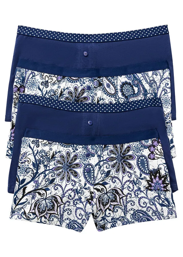 Braguitas bóxer de mujer (4 unidades) Azul marino con patrón paisley + azul marino con lunares