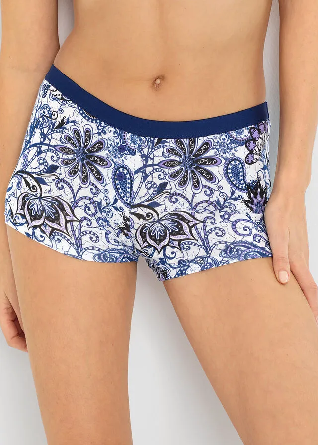Braguitas bóxer de mujer (4 unidades) Azul marino con patrón paisley + azul marino con lunares