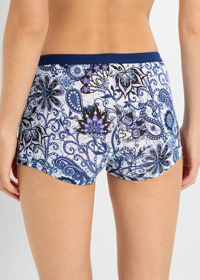 Braguitas bóxer de mujer (4 unidades) Azul marino con patrón paisley + azul marino con lunares