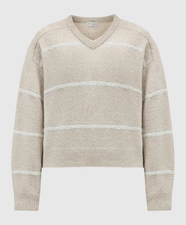 Brunello Cucinelli Beige pullover with wool and sequins