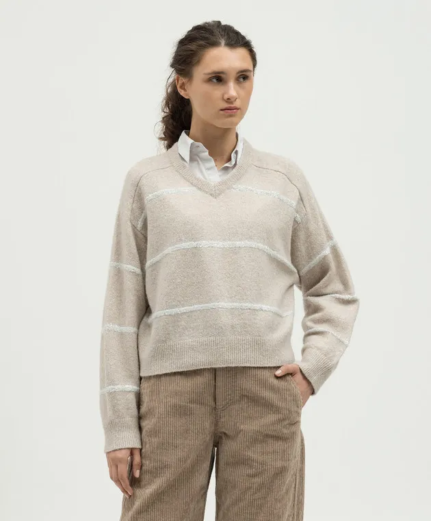 Brunello Cucinelli Beige pullover with wool and sequins