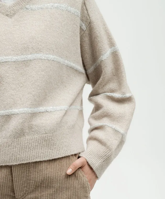 Brunello Cucinelli Beige pullover with wool and sequins