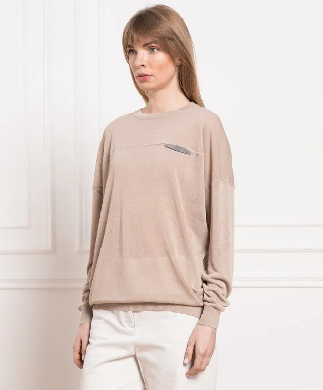 Brunello Cucinelli Brown jumper with monil chain
