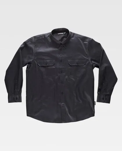 Camisa de manga larga, con dos bolsos 100% Algodón Negro