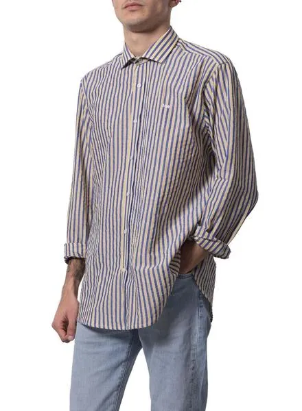 Camisa Klout Marbella Rayas Azul y Amarillo Hombre