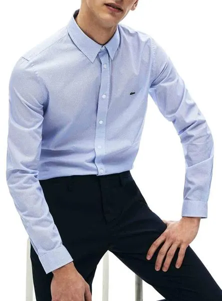 camisa lacoste cuadros azul para hombre