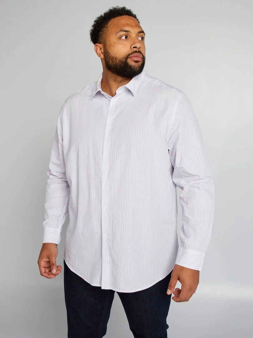 CAMISA REGULAR DE RAYAS  BEIGE